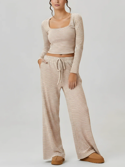 Women's Square Neck Striped Two Piece Set (Buy 2 Free Shipping)